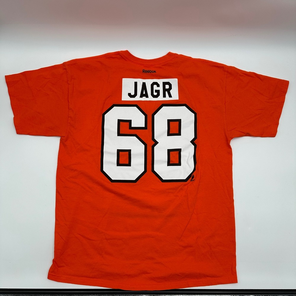 Reebok Philadelphia Flyers Jaromir Jagr 68 NHL Shirt Mens XL Orange Cotton Tee - Picture 10 of 11